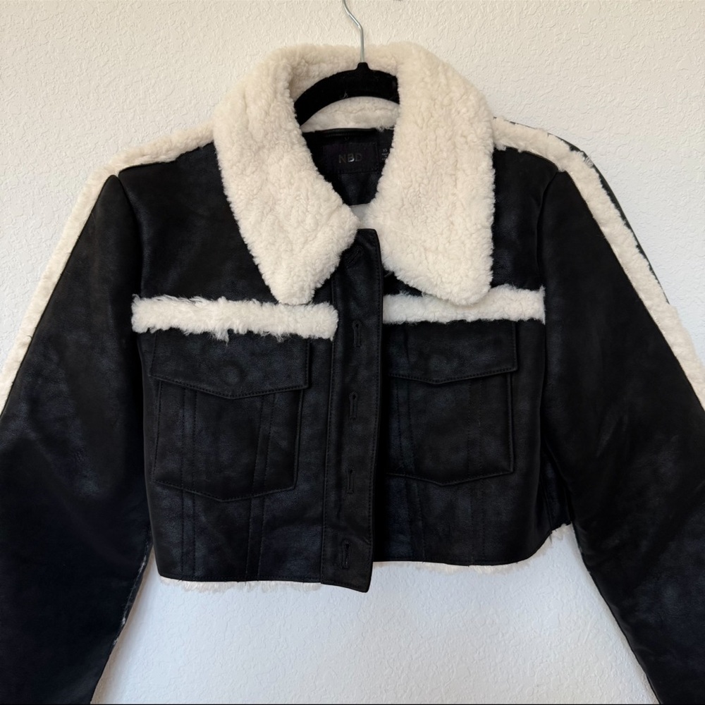 Nbd Black Shearling Cropped Jacket - image 3